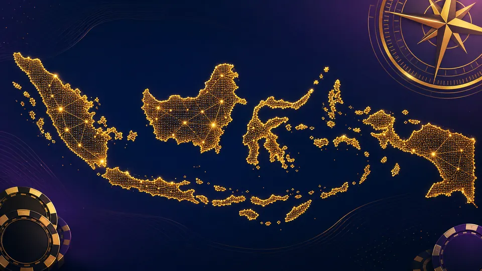Ilustrasi peta Indonesia dari titik cahaya emas