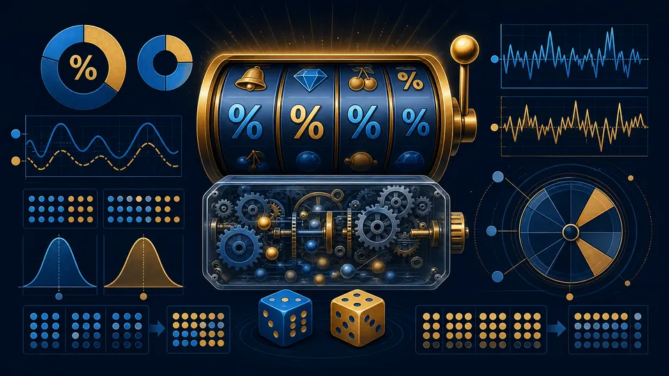 Gulungan slot dengan simbol persen dan grafik gelombang