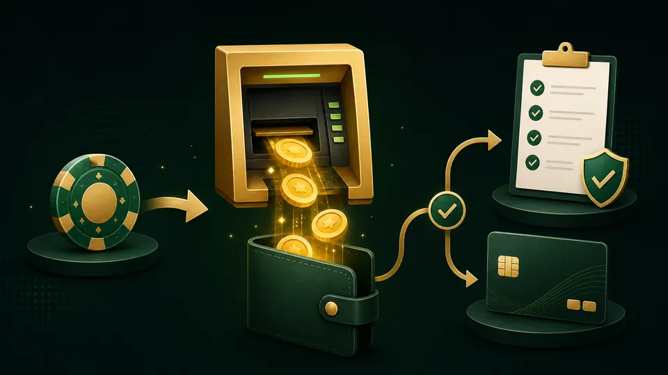 Ilustrasi mesin ATM emas mengeluarkan koin ke dompet