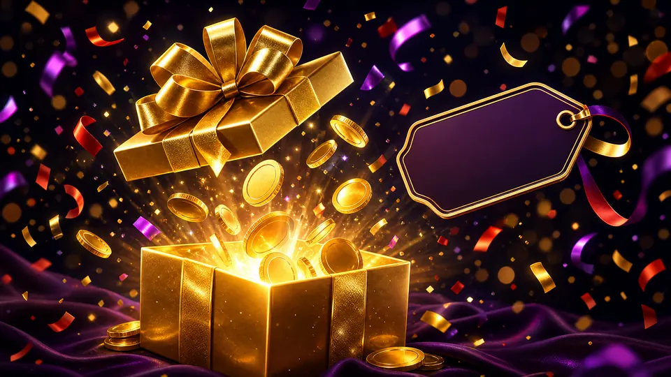 Ilustrasi kotak hadiah emas bonus selamat datang